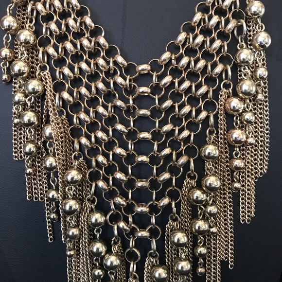 VTG statement Necklace fringed chain signed Crown Nine - Picture 4 of 9